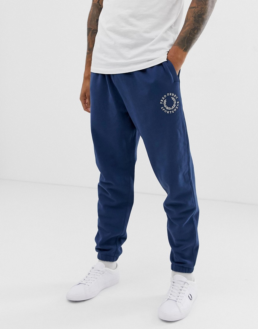 Fred Perry retro embroidered oversized sweat joggers in blue