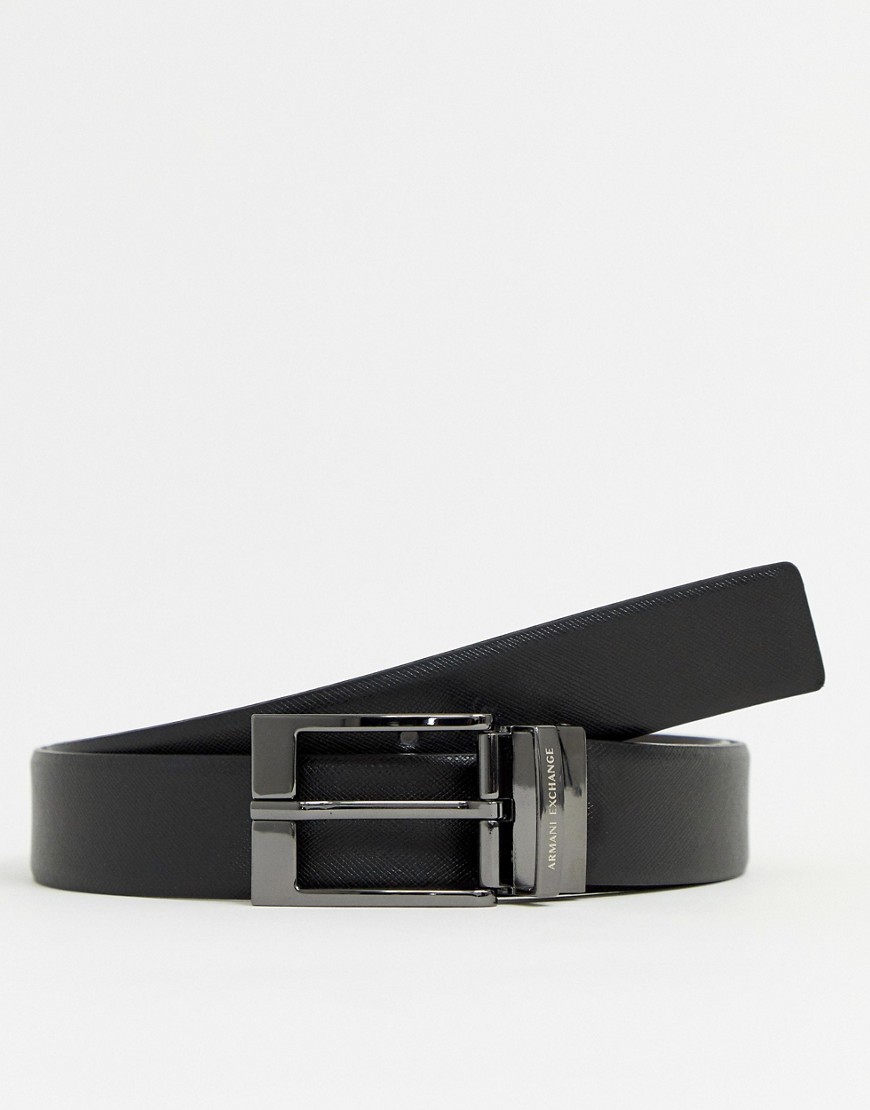 Armani Exchange leather reversible logo keeper belt in black/dark brown