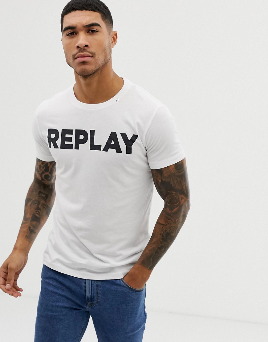 Replay bold logo crew neck t-shirt in white