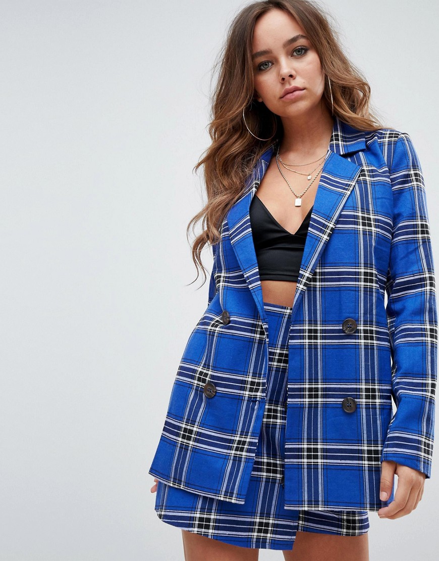 Missguided oversized check blazer co-ord in blue