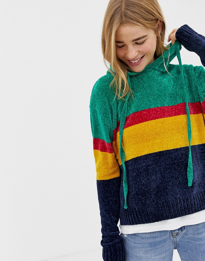 QED London chenille striped knitted hoody