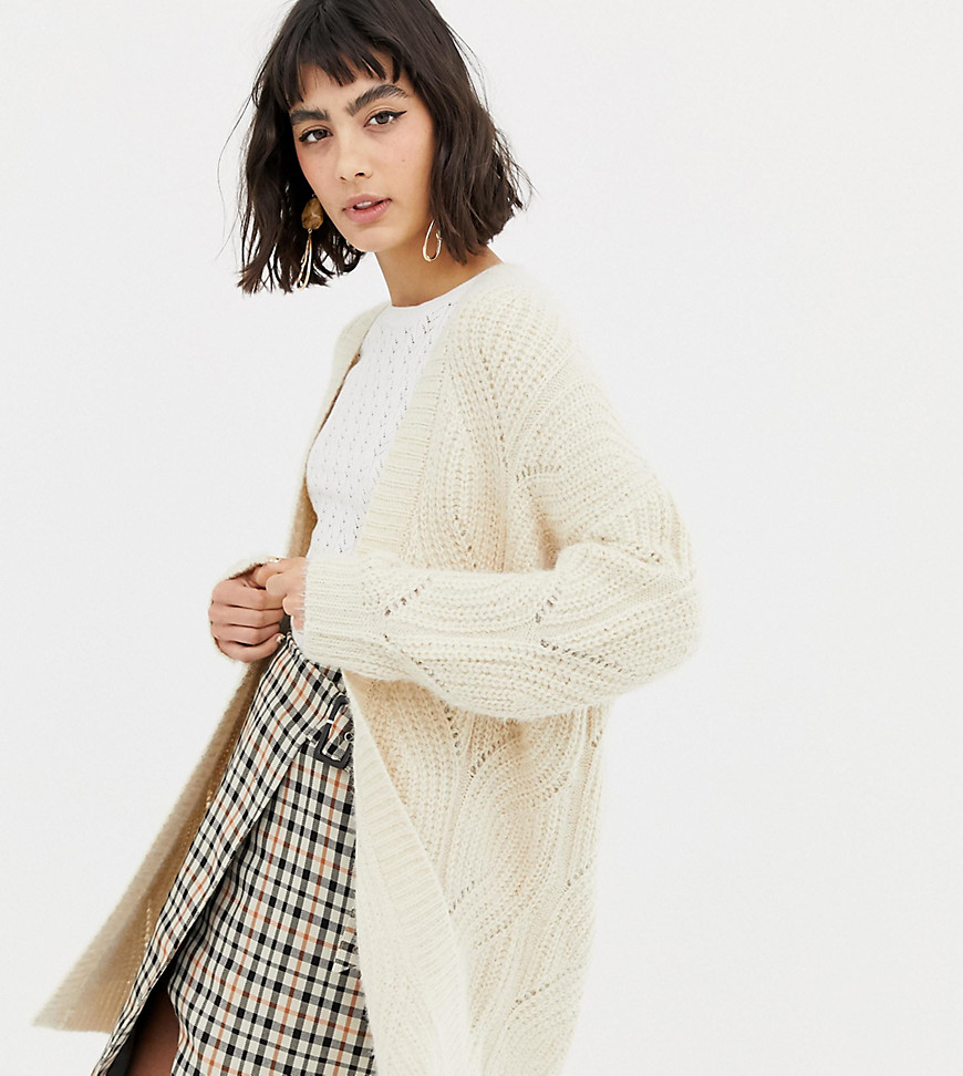 Mango Cable knitted edge to edge cardigan in beige