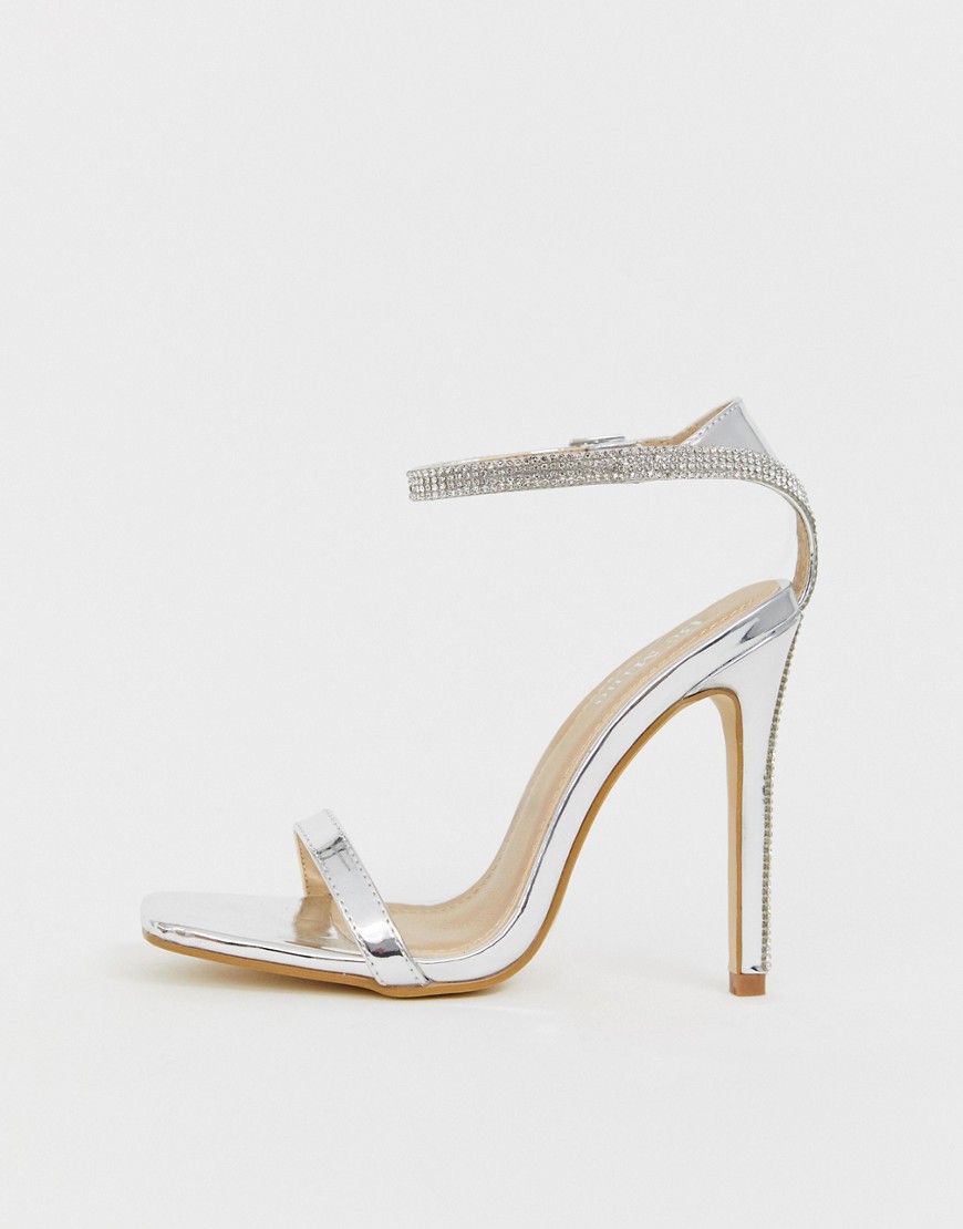 Be Mine Bridal Lylie silver metallic diamante strap barely there sandals