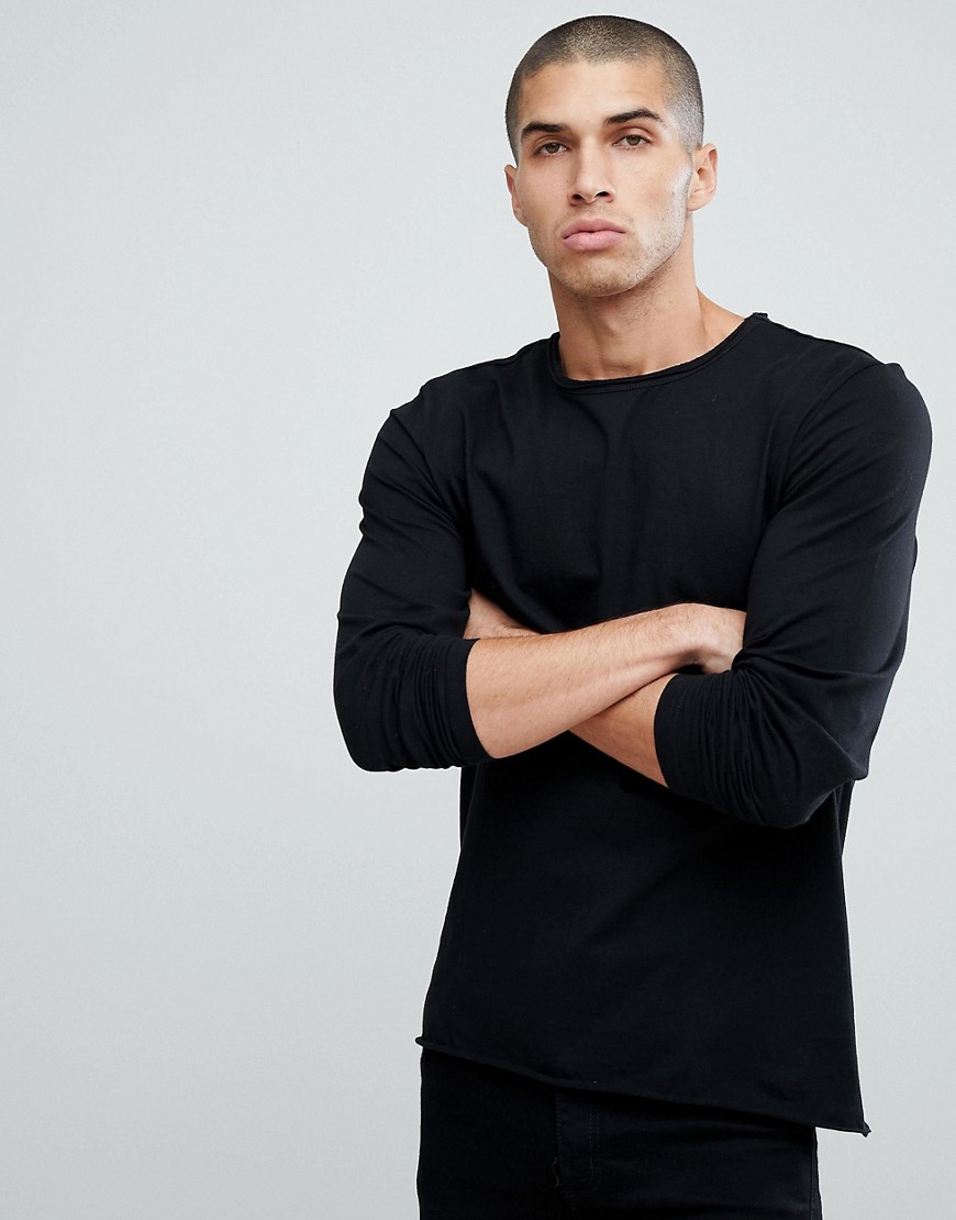 Another Influence Basic raw Edge Long Sleeve Top - Black