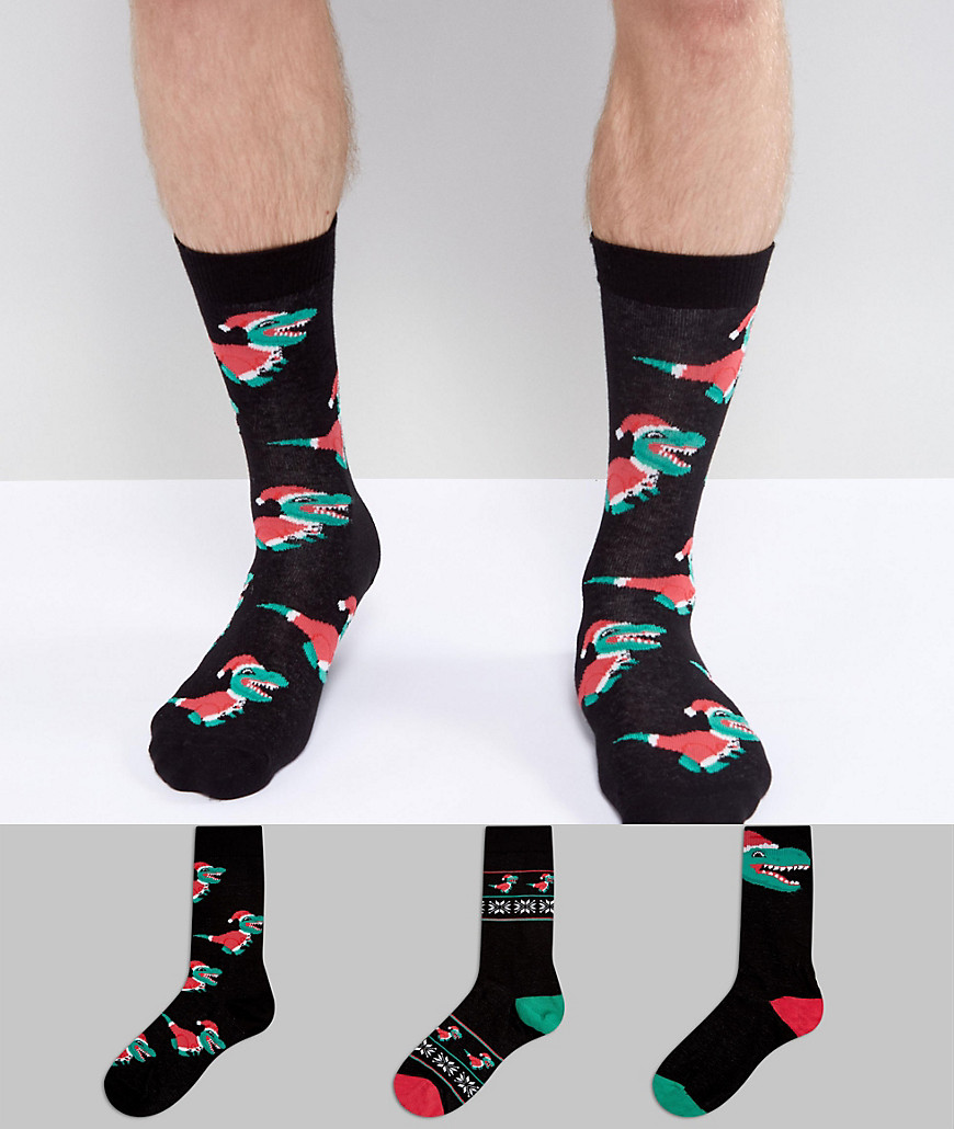 ASOS Socks With Christmas Dinosaur Design 3 Pack - Multi