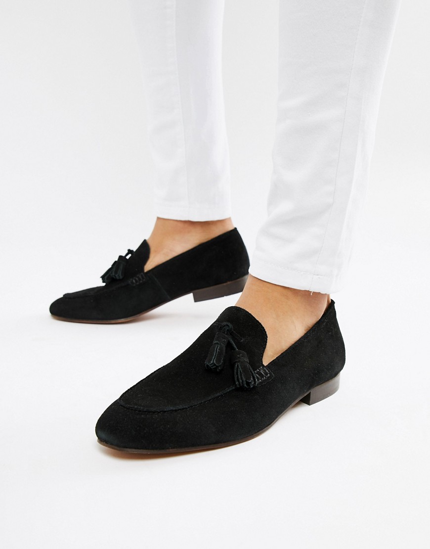 H By Hudson Bolton tassel loafers in black suede