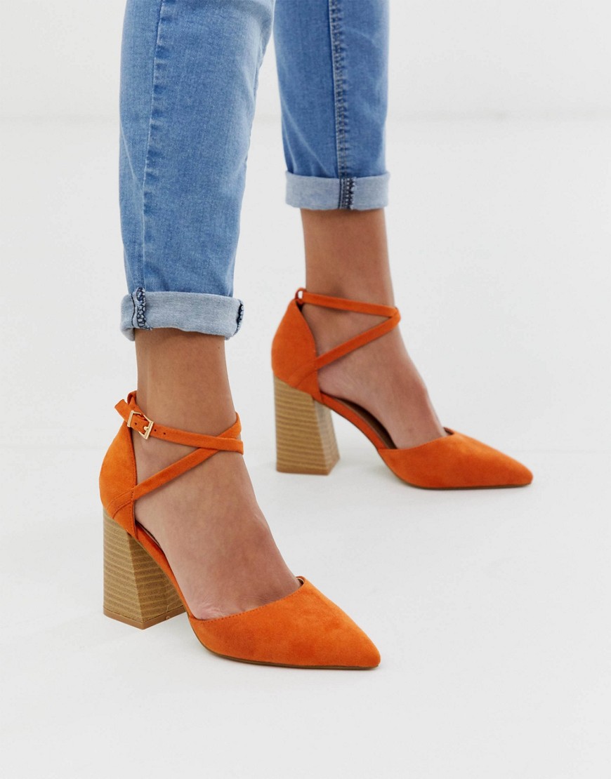 RAID Aubrey orange stacked heeled shoes