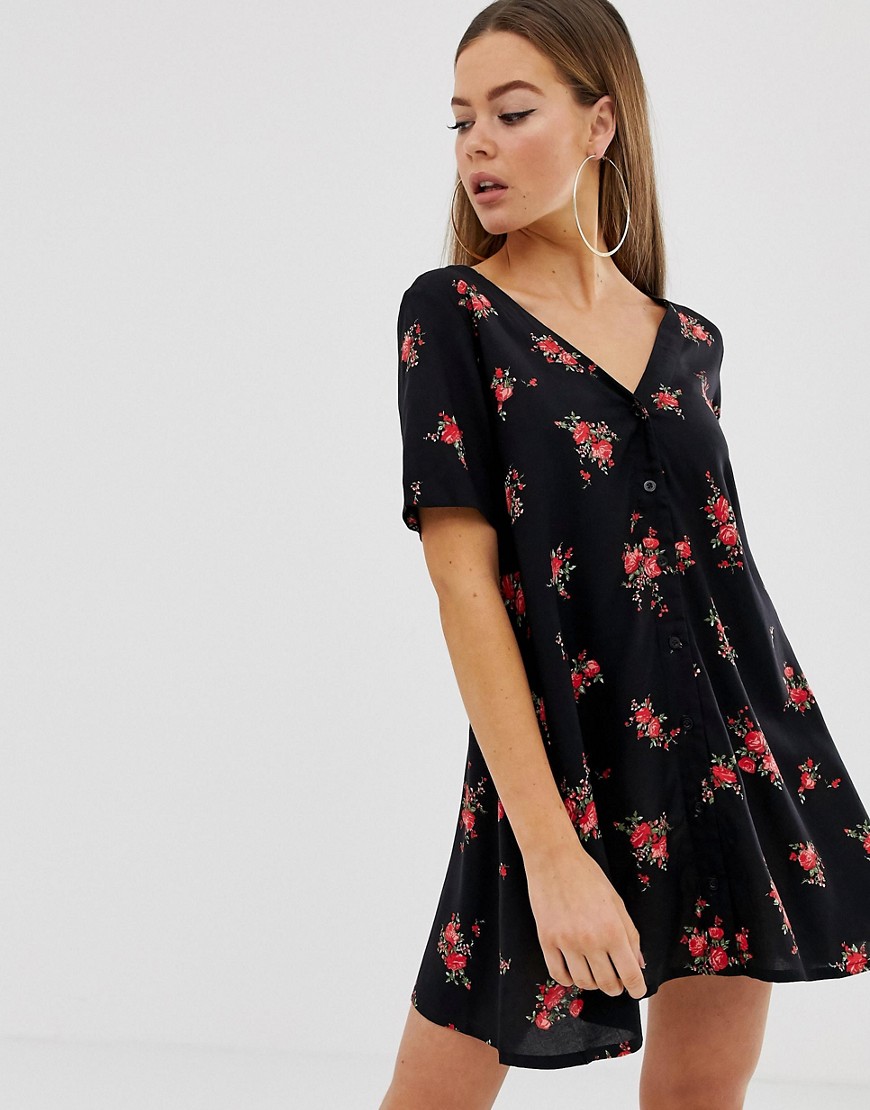 Motel button front tea dress in floral