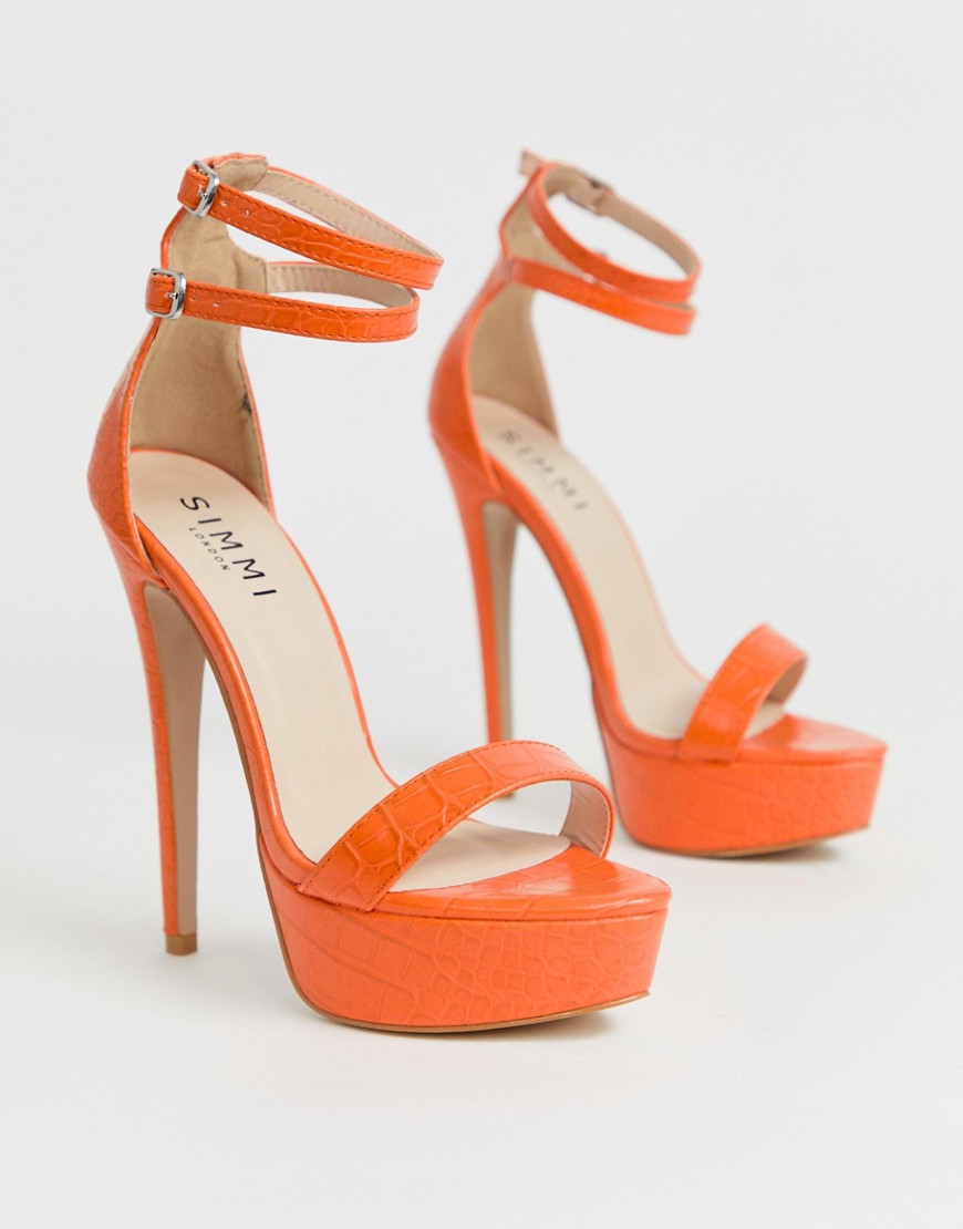 Simmi London Scandal orange croc effect plaform sandals