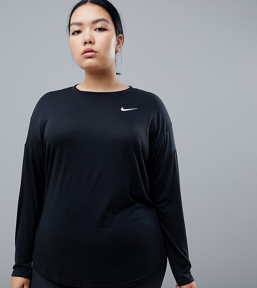 Nike Training Plus Dry Long Sleeve Top In Black - Black