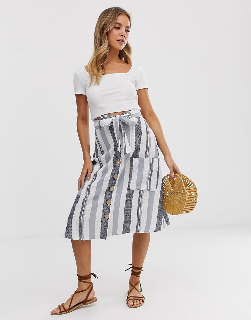 Influence midi skirt with pockets in natural stripe