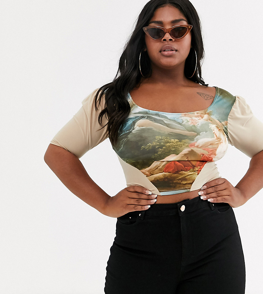 New Girl Order Curve corset effect crop top with oversized painting print
