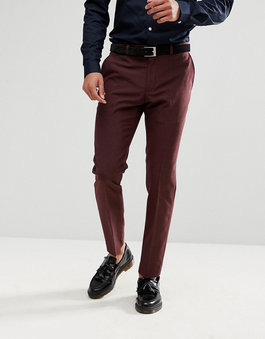 Moss London Skinny Suit Trousers In Burgundy - Brick red