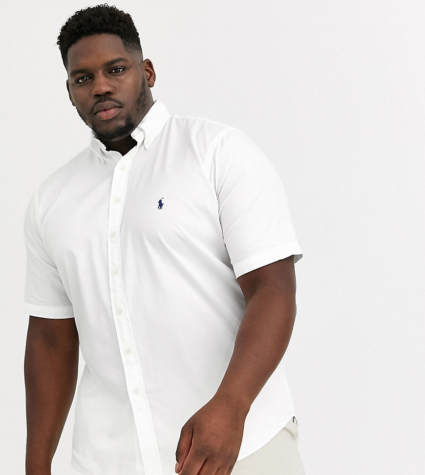 Polo Ralph Lauren Big & Tall player logo short sleeve lightweight twill shirt in white