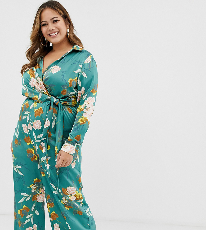 Missguided Plus wide leg jumpsuit in green floral