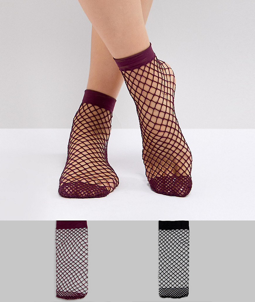 2 пары носков в крупную сетку черного/ягодного цвета ASOS - Мульти 