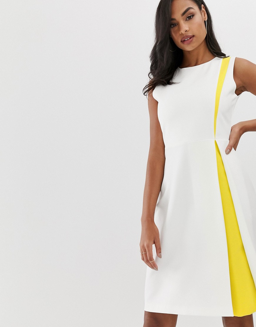 Vesper a line dress with insert in white and yellow