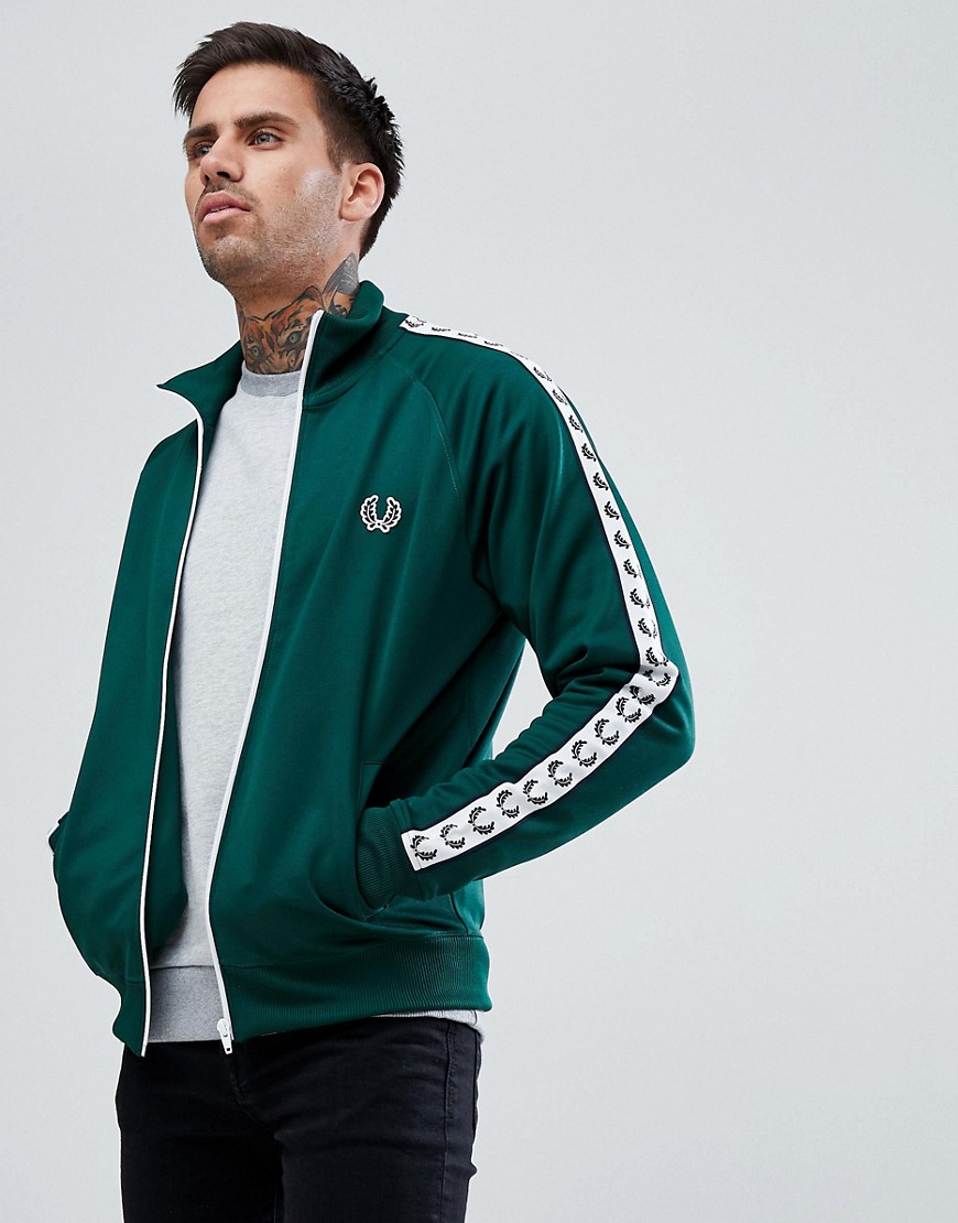 Fred Perry Sports Authentic Taped Track Jacket In Green - Green 