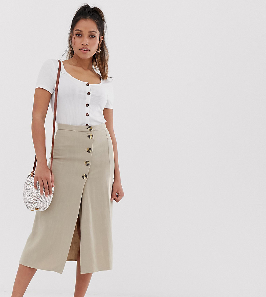 New Look Petite button down skirt in stone