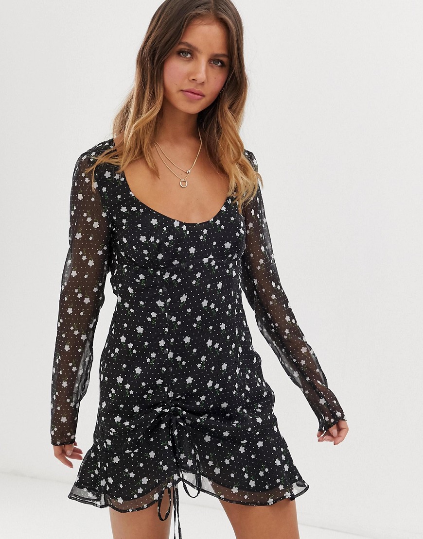 The East Order Mimi Long Sleeve Mini Dress In Floral Print-navy
