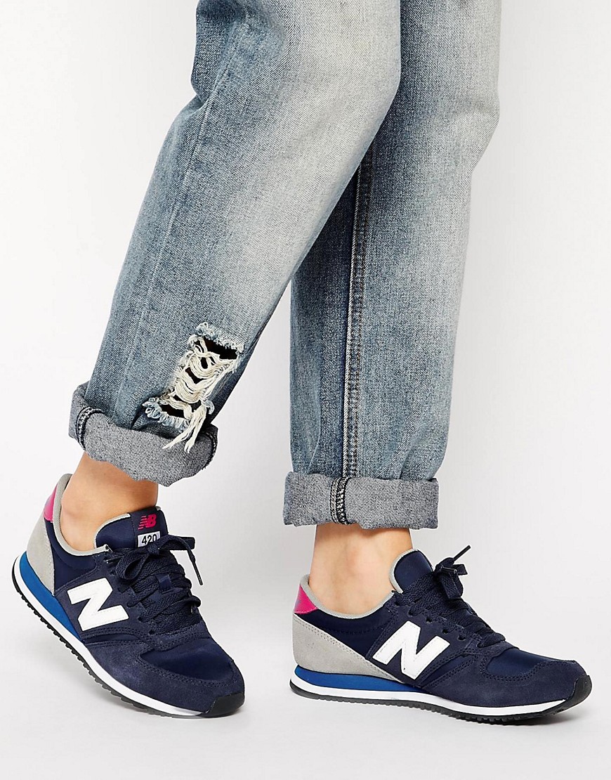 Enlarge New Balance 420 Suede Mix Blue & Pink Trainers | Pink sneakers ...