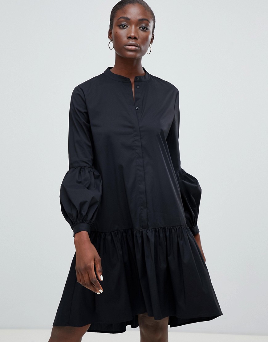 Selected Femme drop hem mini dress in black