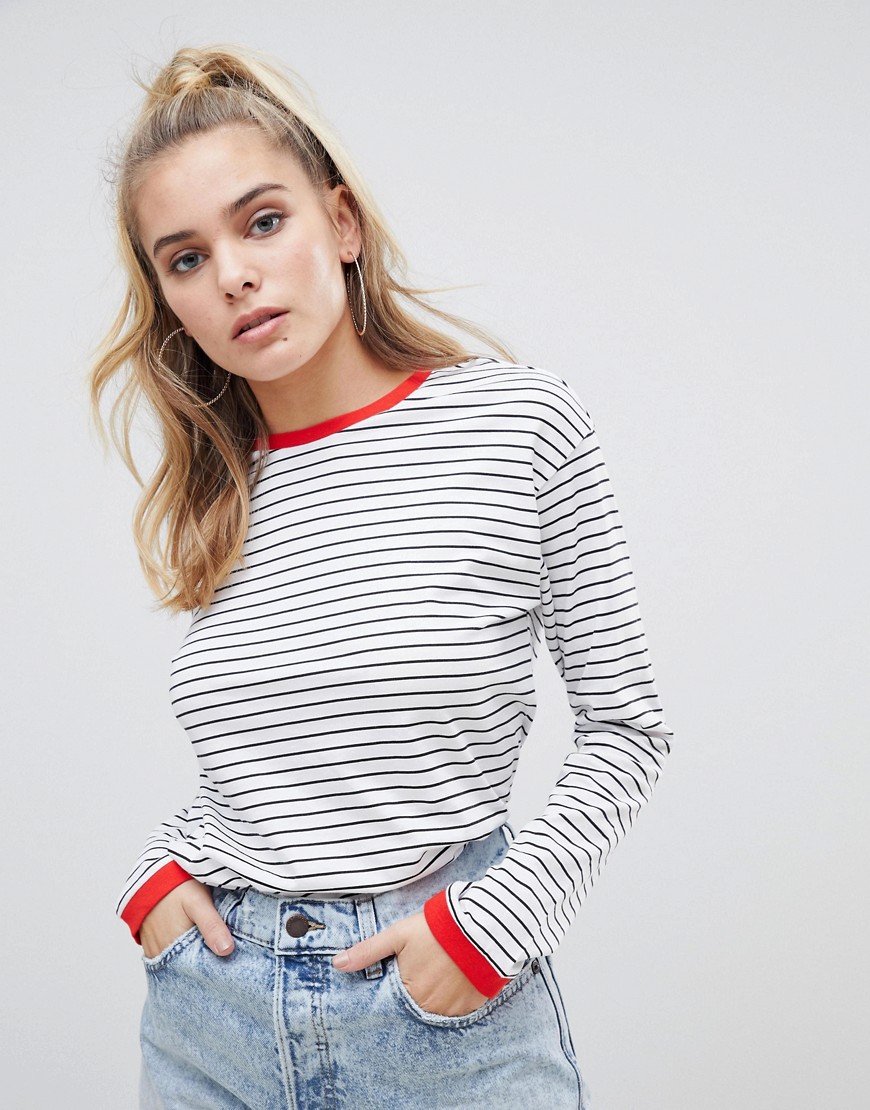 Noisy May Stripe Sweatshirt With Contrast Ringer