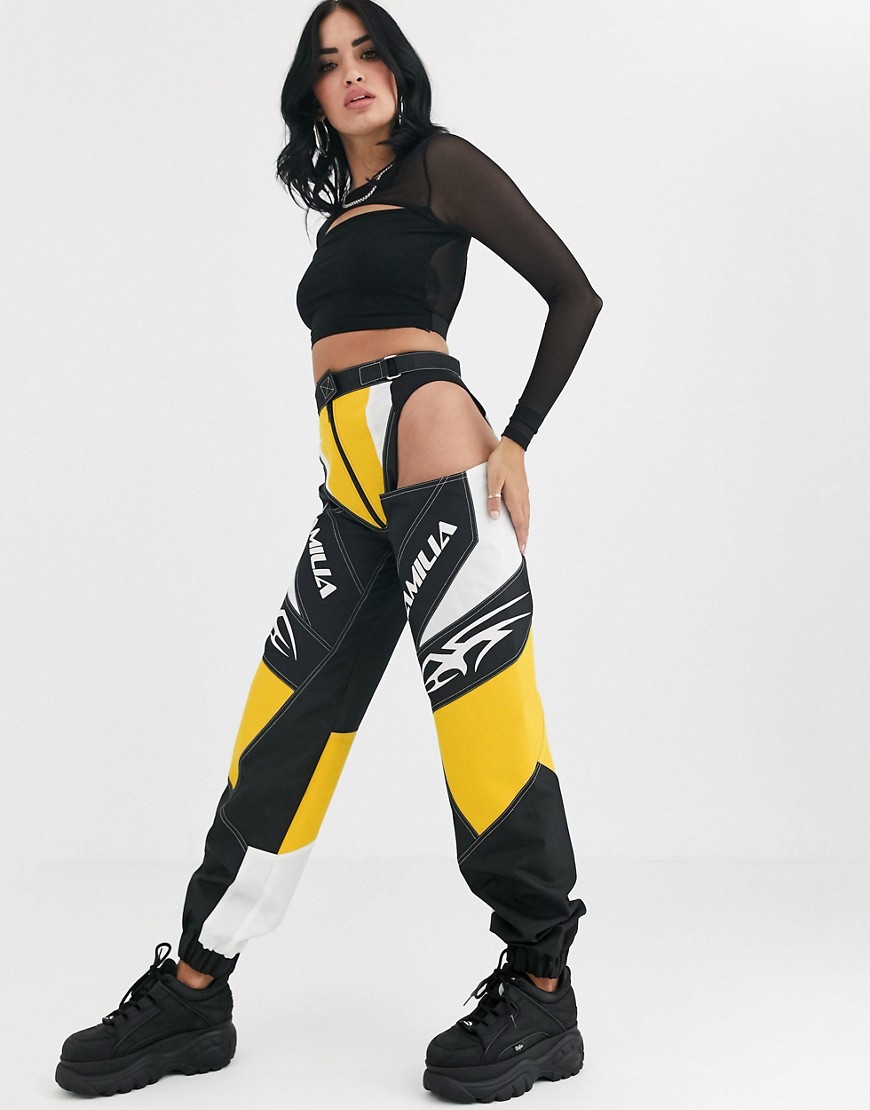 Namilia faux leather racing trousers with cut outs