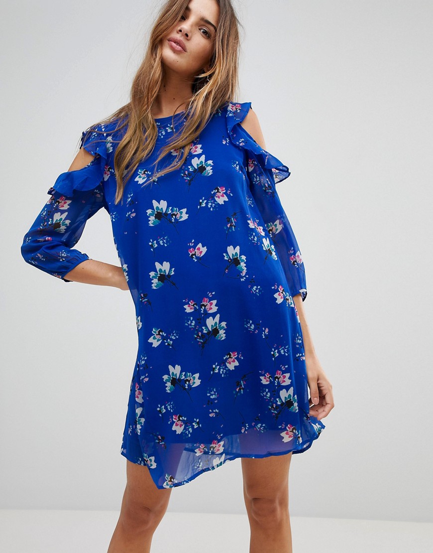 Vero Moda Floral Cold Shoulder Dress With Flutter Shoulders - Surf the web