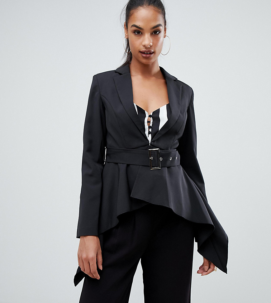 PrettyLittleThing Premium waterfall tailored blazer in black