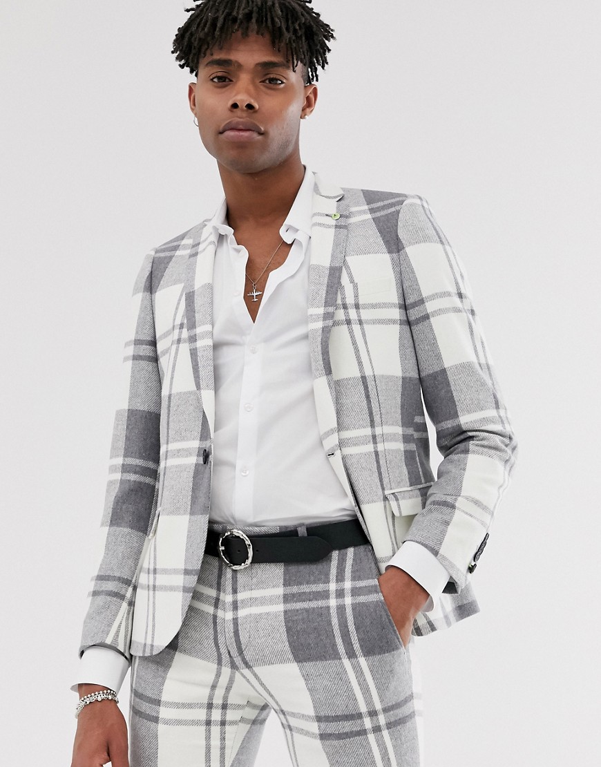 Twisted Tailor super skinny suit jacket in bold grey check