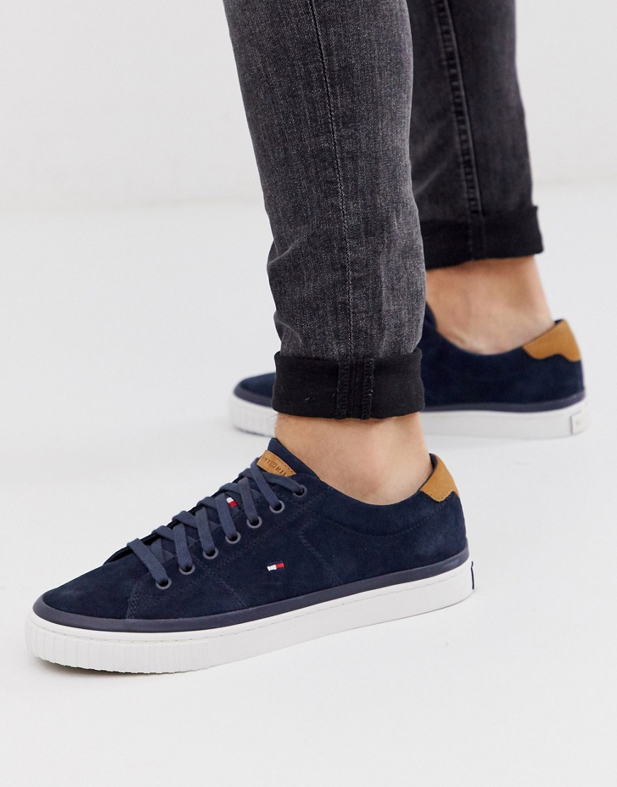 Tommy Hilfiger essential suede trainer in navy with flag logo