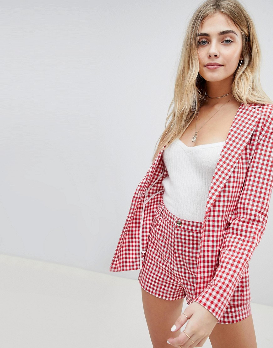 Honey Punch Blazer Jacket In Check Co-Ord - Red