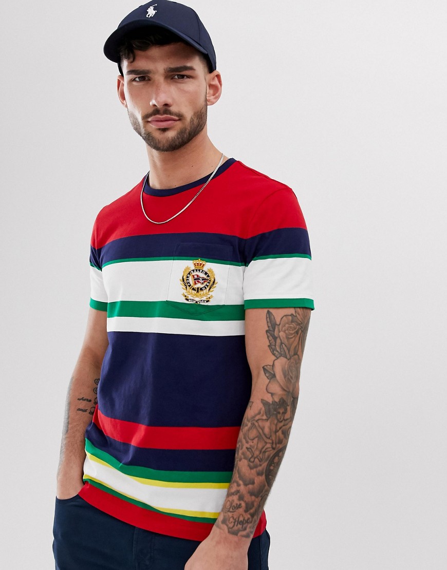 Polo Ralph Lauren crest pocket stripe t-shirt classic oversized fit in navy