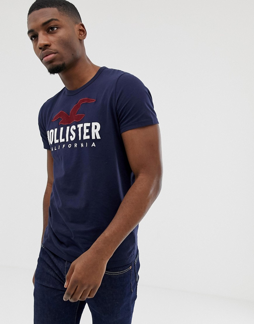 Hollister chest embroidered seagull logo t-shirt in navy