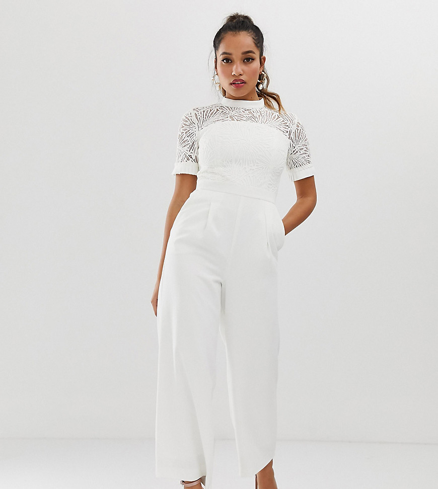 Forever New Petite lace detail jumpsuit in white