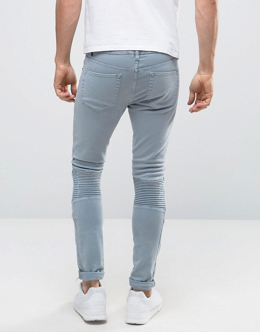 ASOS | ASOS Super Skinny Jeans With Biker Details In Light Blue at ASOS