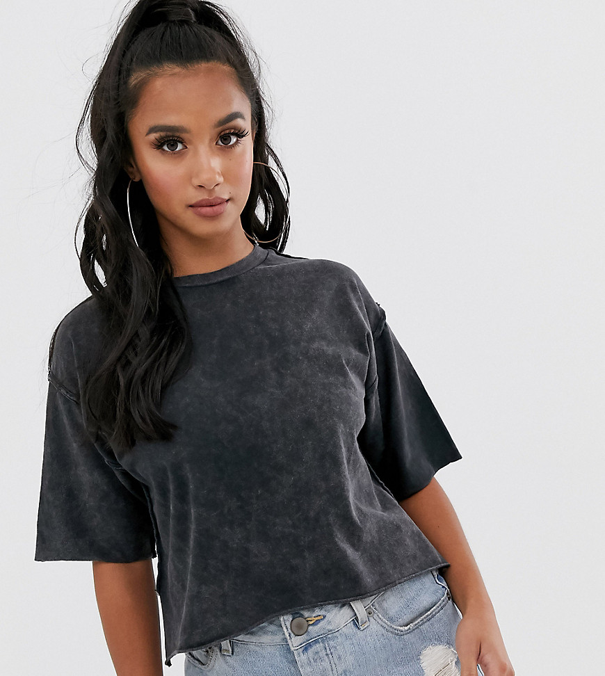ASOS DESIGN Petite raw seams t-shirt in washed charcoal