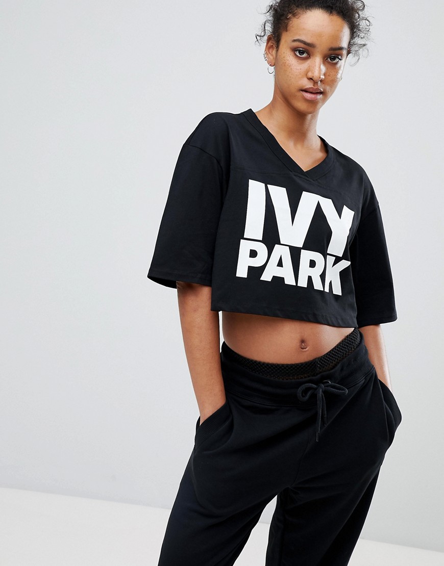 Ivy Park oversized crop logo t-shirt in black