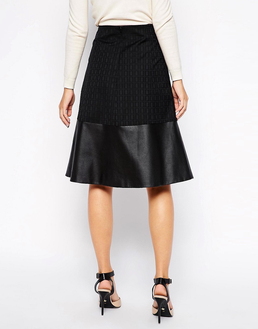 Karen Millen | Karen Millen Full Skirt with Faux Leather Trim at ASOS