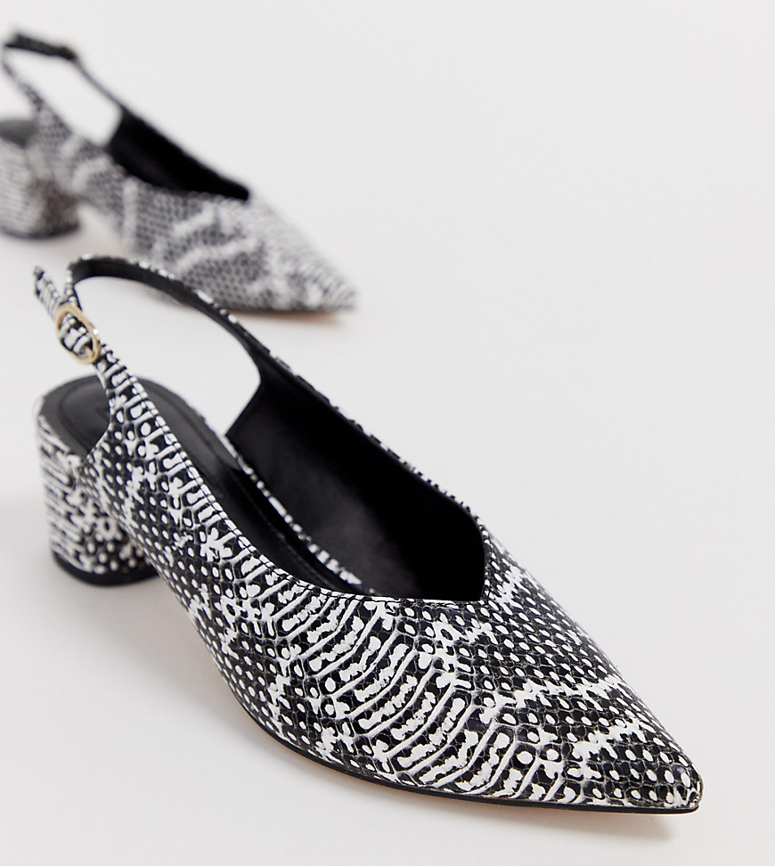 Miss Selfridge pointed block heel with sling back in snake print