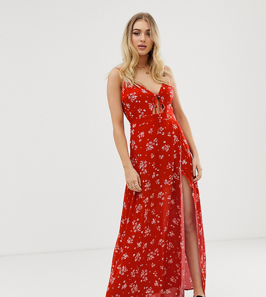 Missguided cami maxi dress with thigh split in ditsy floral print