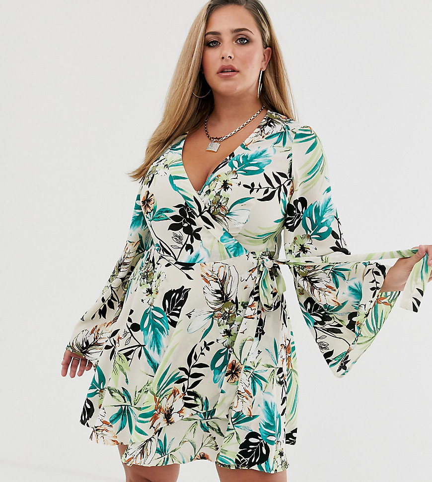 Missguided Plus wrap belted mini dress in floral print