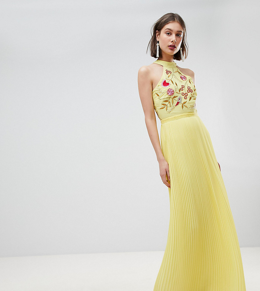 Frock And Frill Embroidered Top Pleated Maxi Dress
