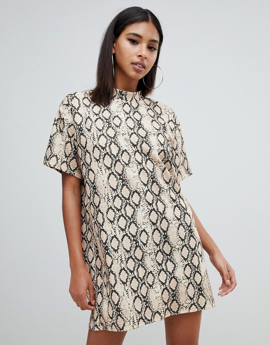 Missguided oversized t-shirt dress in snake print