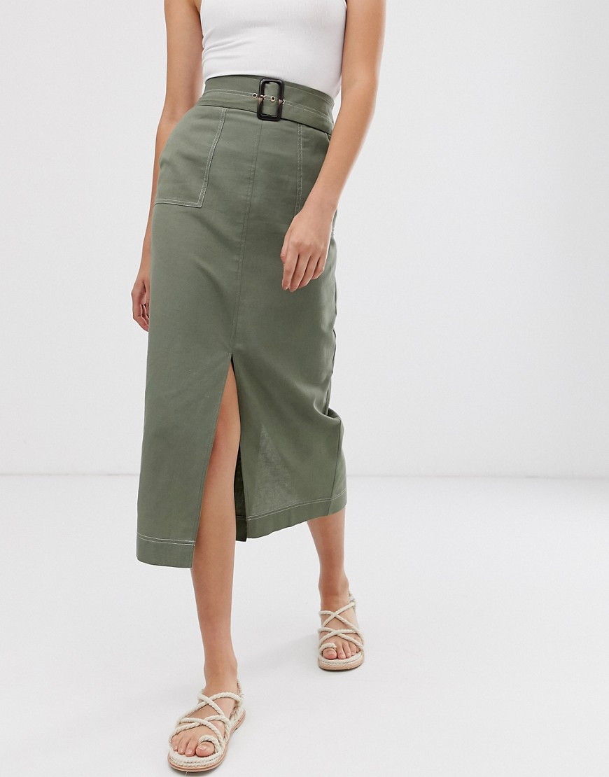 ASOS DESIGN column midi skirt with pockets and tie waist