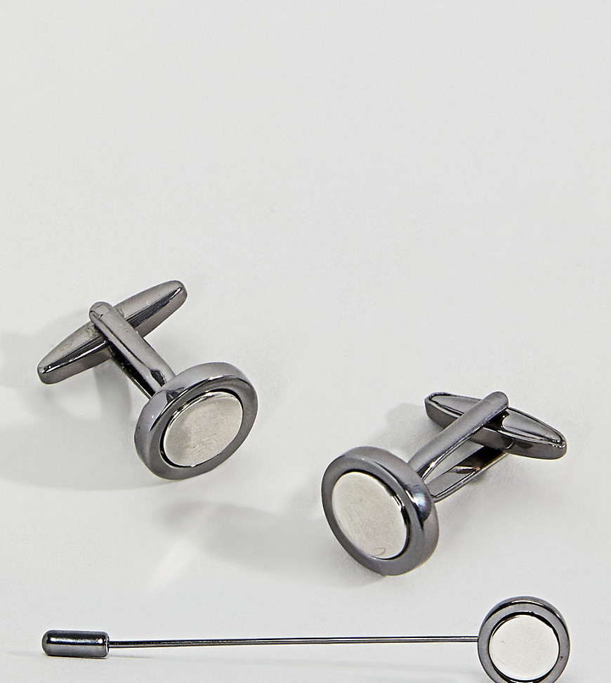 DesignB circle cufflinks & lapel pin exclusive to asos