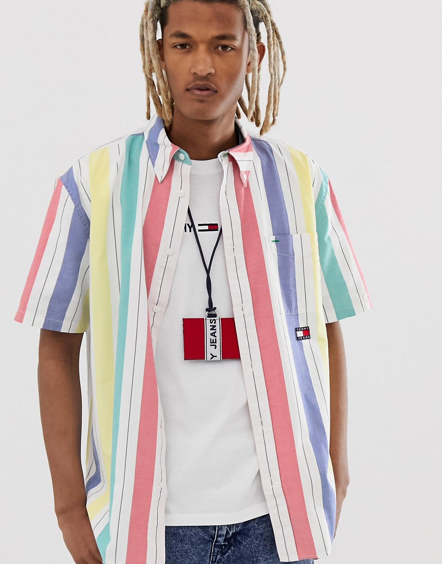 Tommy Jeans Summer Heritage Capsule stripe short sleeve shirt in multi with pocket logo