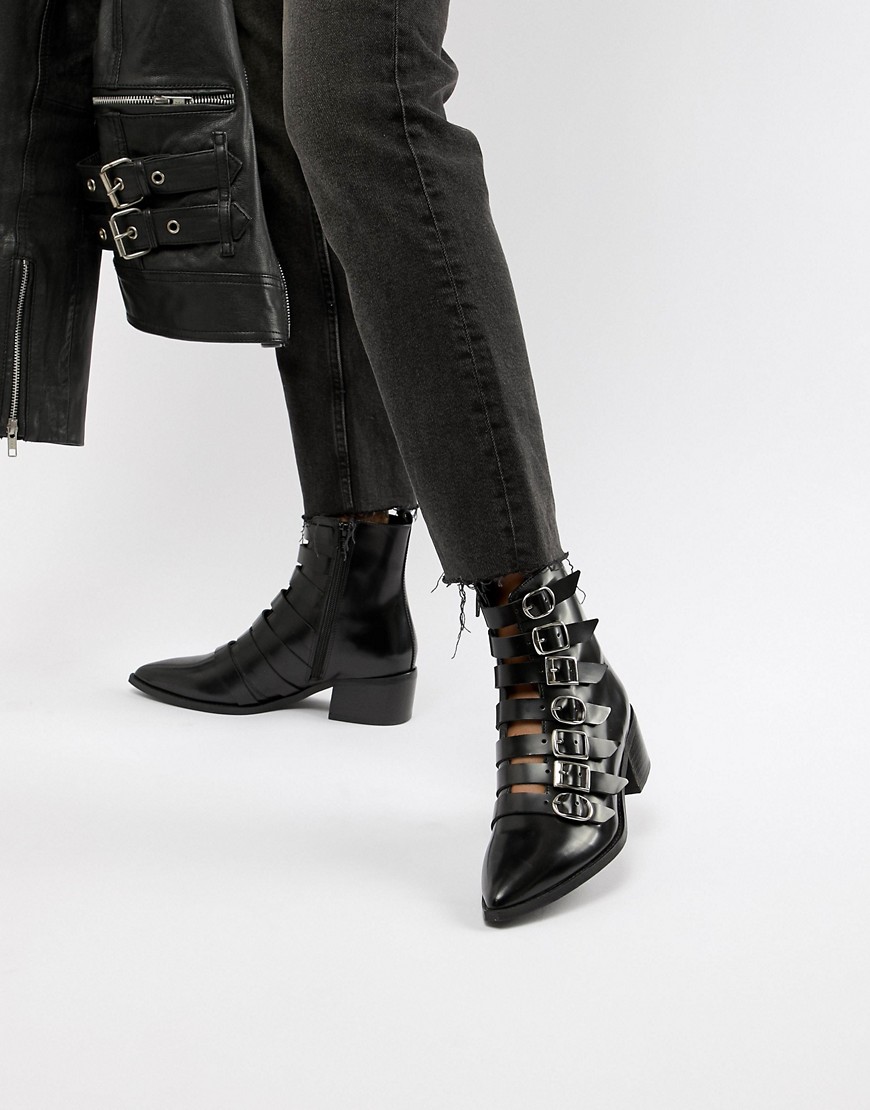 E8 By MIISTA Tuva black leather multi buckle flat boots