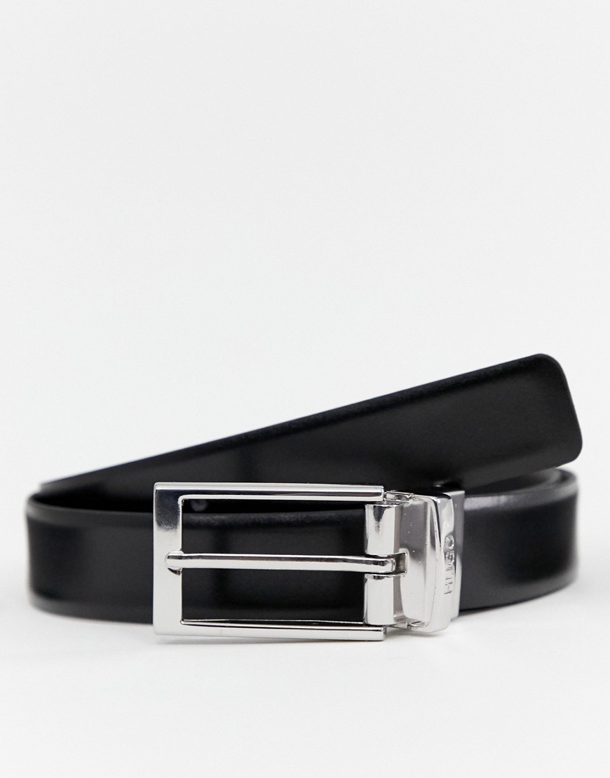 HUGO Gilvion reversible logo keeper leather belt in black